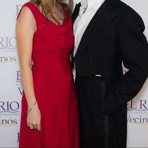 Long Red Drop-Waist Ruched Maxi Full Skirt Gown